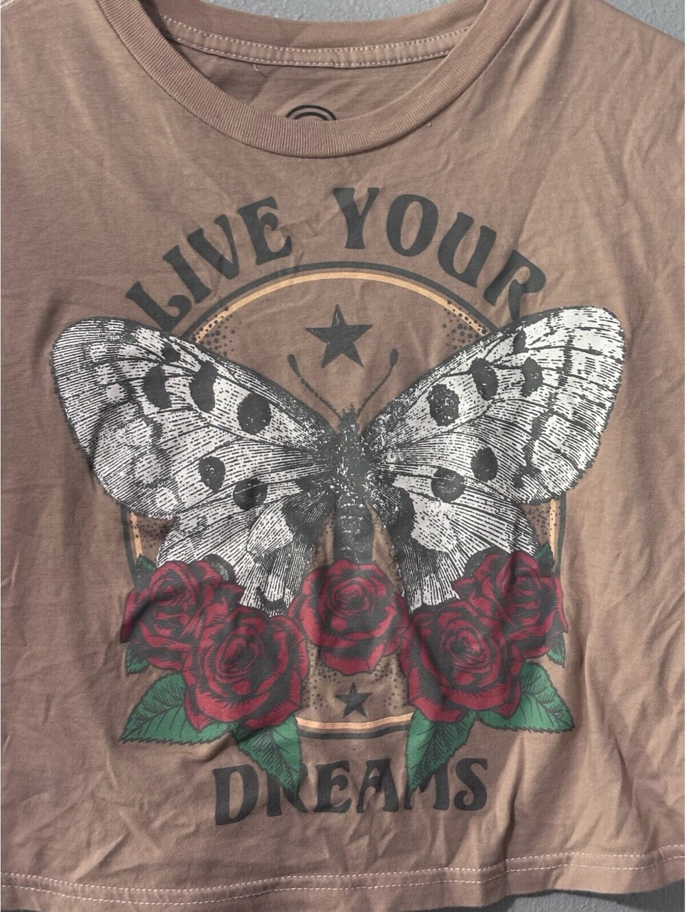 Social Culture Cropped Tee Size Small Dreams Butterfly Roses